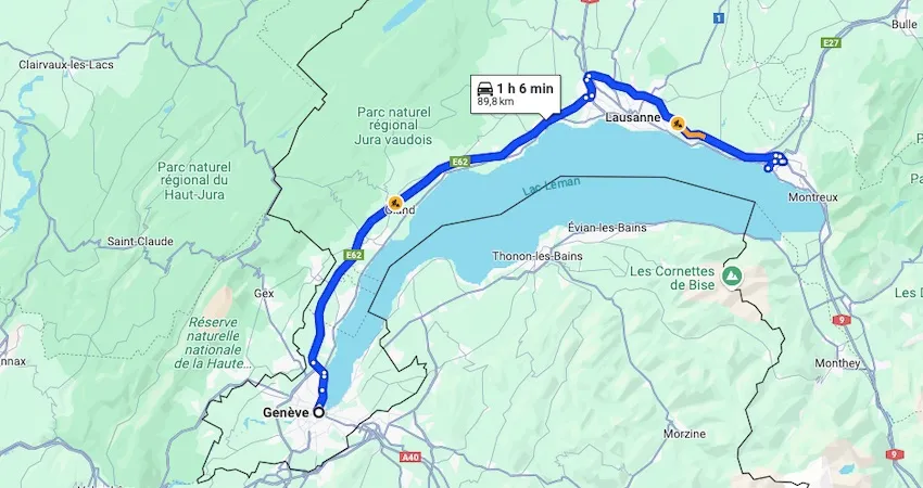 De Genève à Vevey en voiture