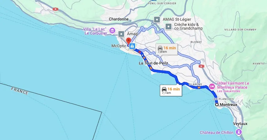 De Montreux à Vevey en voiture