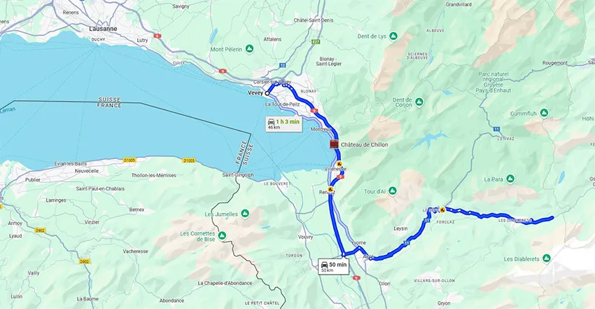 De Vevey à Glacier 3000 en voiture
